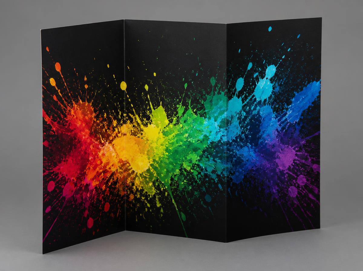 Tri-fold brochure standing open