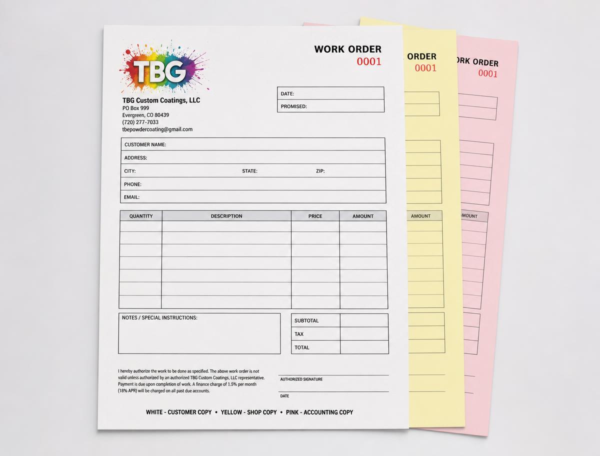 Three-part carbonless work order